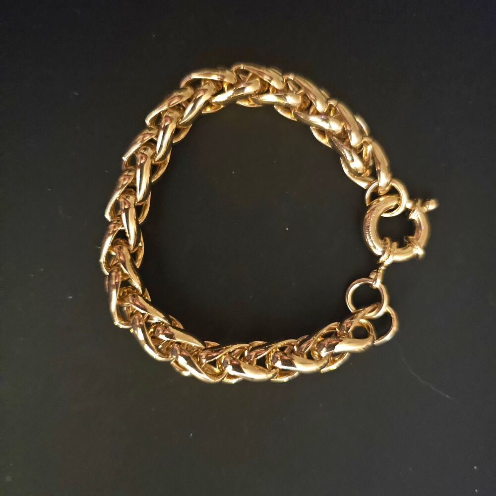 Moda Al Massimo Italy 18K Yellow Gold Over Bronze Wheat Link Bracelet 7.75” - Picture 5 of 5